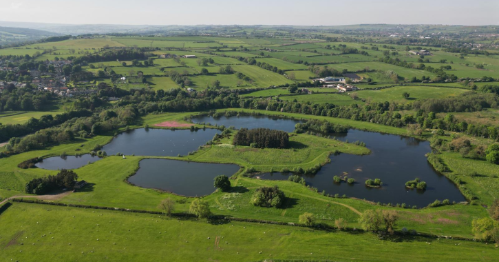 View of surrounding countryside and lakes at Witton Castle Country Park.